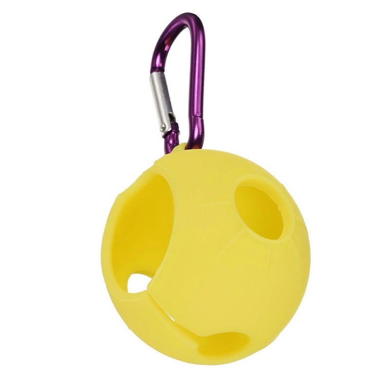 Silicone Golf Balls Sleeve Holds Single Balls Golf Balls Protective Golf Balls Holder Clip with Hangable Aluminum Hook  Yellow