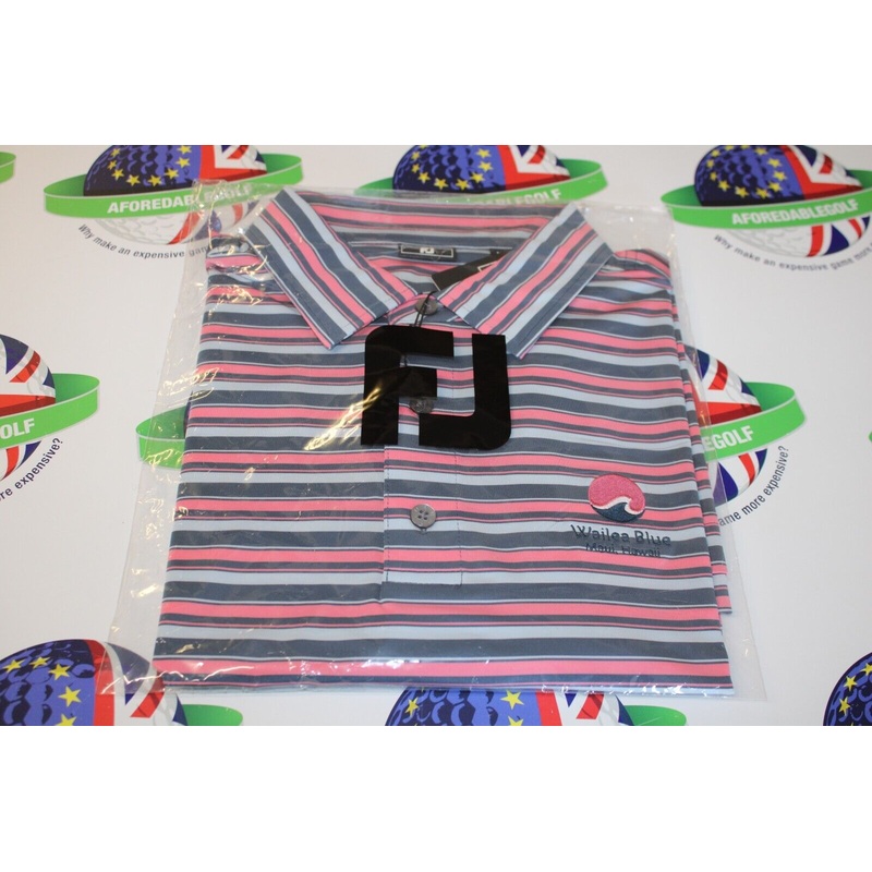 Footjoy Mixer Stripe Pibk/Blue Stripe Polo Shirt Wailea Blue Gc UK Size XL