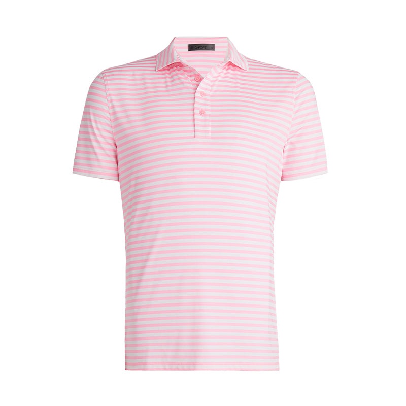 GFORE Perforated Stripe Tech Jersey Modern Spread Collar Men’s Polo (Candy)