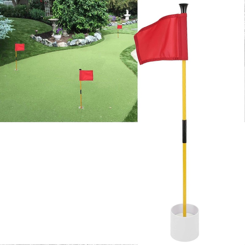 Golf Pin Flag Hole Cup Set for Mini Putting Green Flagstick Yard Practice Supplies Portable 2 Section Detachable Red