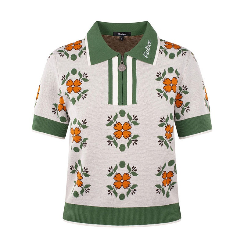 MALBON GOLF Lucia Women’s Quarter Zip Polo (Ivory Multi)