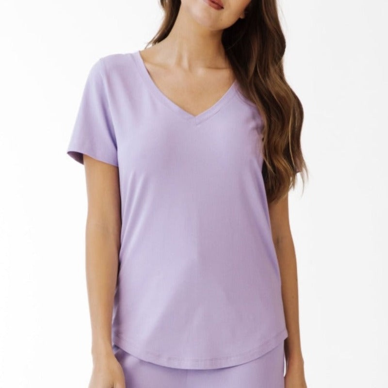 Paper Label Emilia S/S V-Neck Top – Lavender