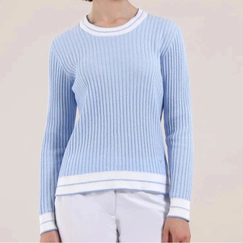 Cherv Nellie Cotton Crew Sweater – Blue/White