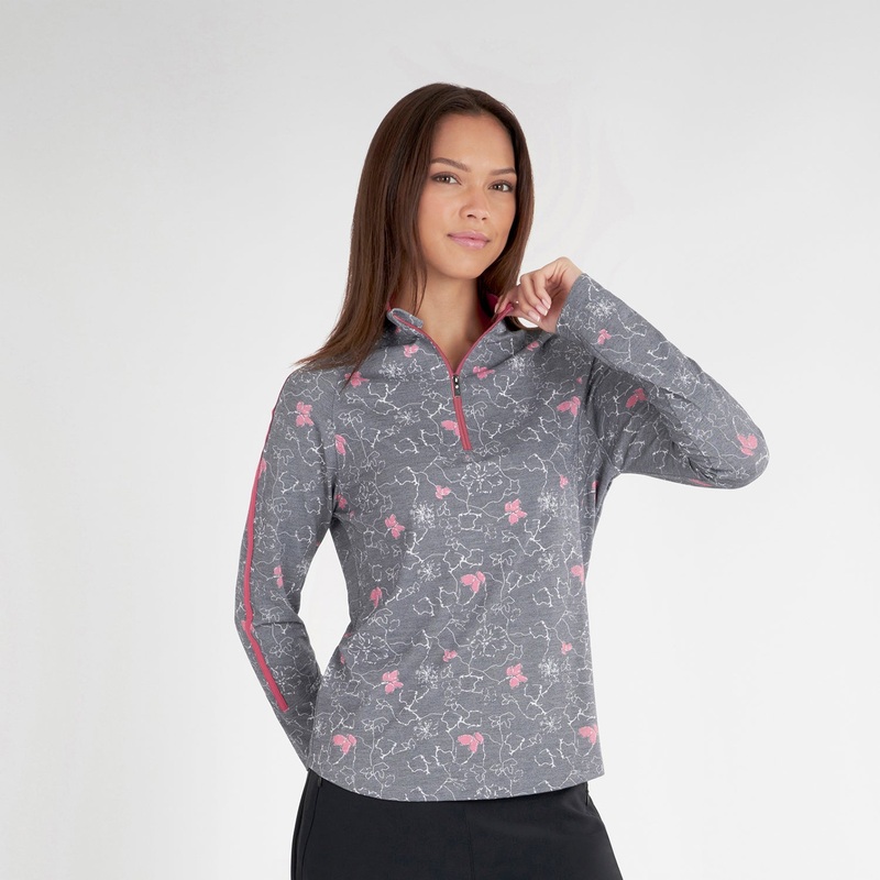 Green Lamb Ladies Zip Neck Bamboo Blend Floral Print Top – Last One Size 8 Only Left