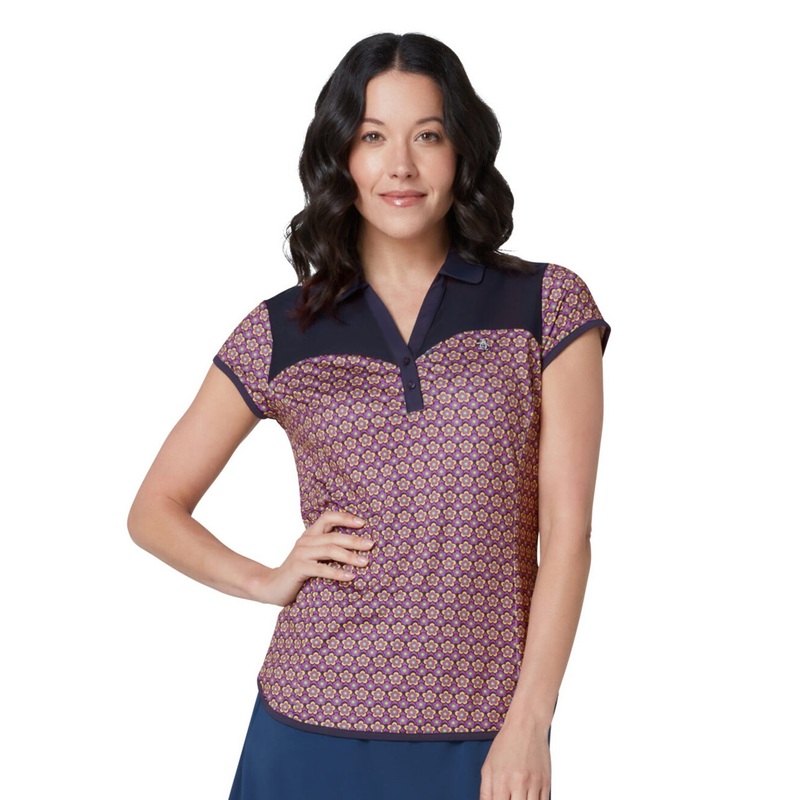 Original Penguin Women’s Navy Floral Print Cap Sleeve Golf Polo
