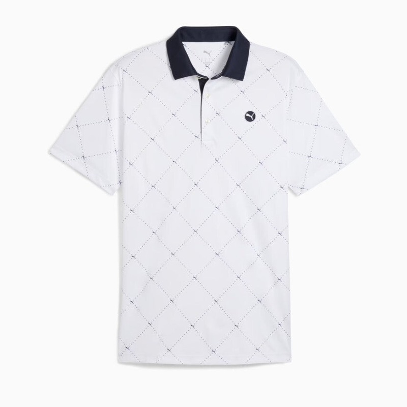 Puma Pure 2.0 Argyle Polo Shirt White Glow Deep Navy UK Size Large