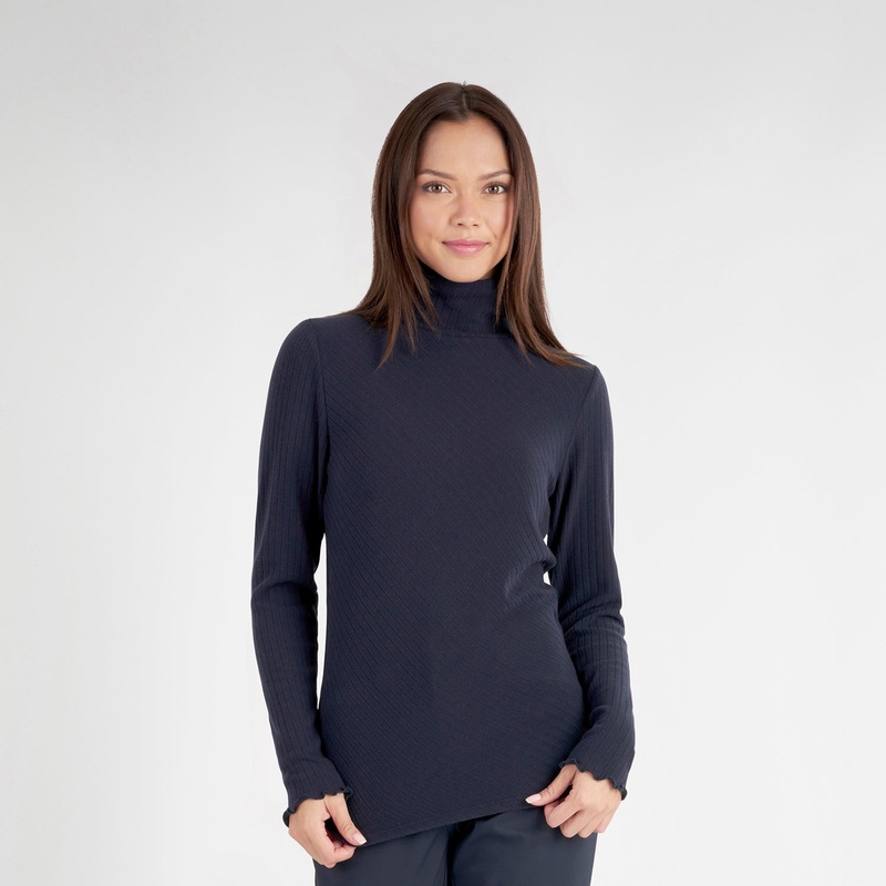 Green Lamb Ladies Soft-Stretch Roll Neck with Diagonal Rib Detail in Navy – Last One Size 16 Only Left