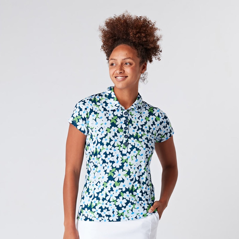 Swing Out Sister Cap Sleeve Daisy Chain Print Golf Polo