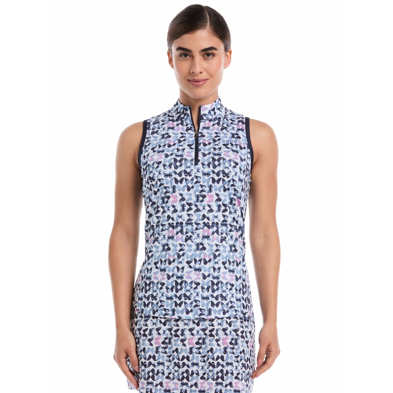 Women’s Butterfly Print Zip Golf Polo