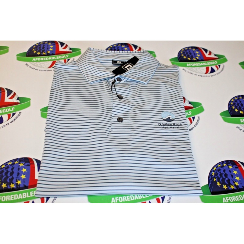 Footjoy Emory Stripe Blue/White Stripe Polo Shirt Wailea Blue Gc UK Size XL