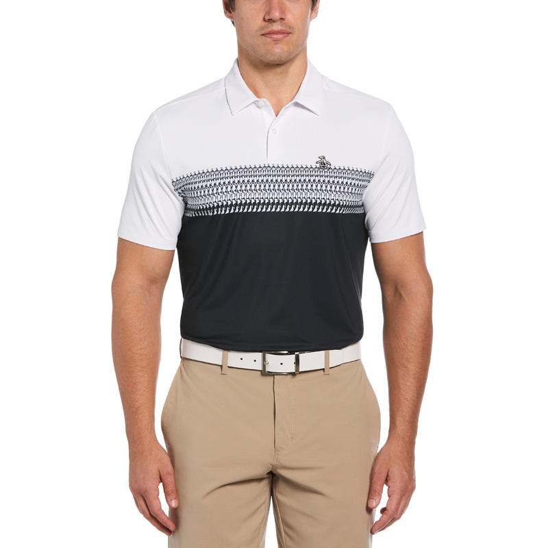 Men’s Penguin Stripe Block Print Short Sleeve Golf Polo Shirt
