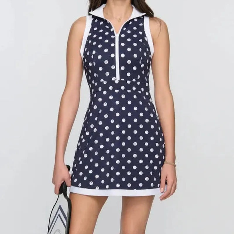 Pickletini Yasmin Zip Dress – Navy Pickle-Dot Print