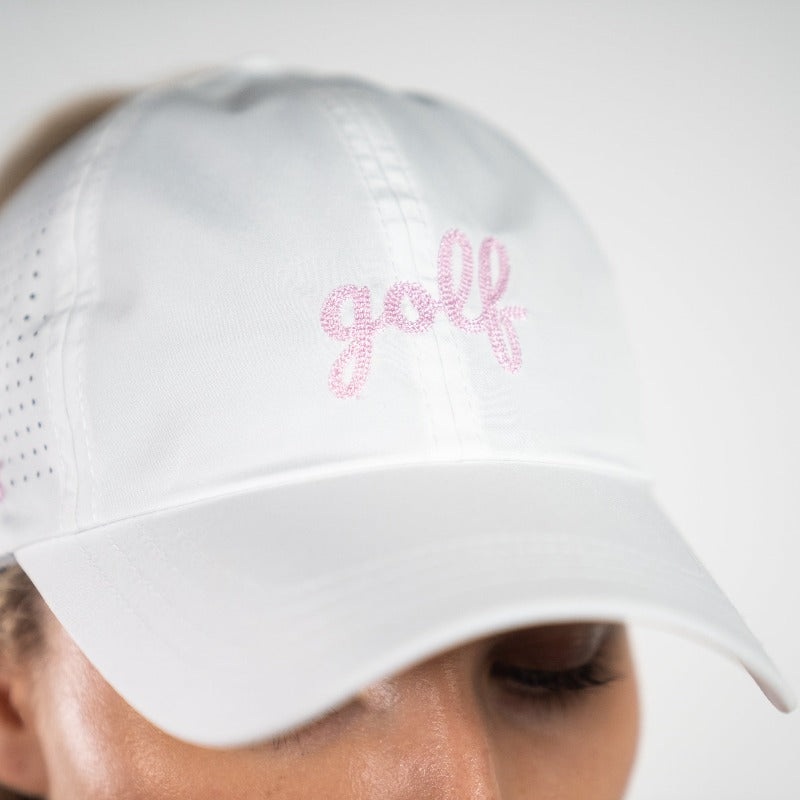 Vimhue Golf Logo Hat – White/Pink