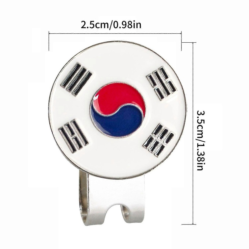 2pcs Ball Marker Hat Clip: Golf Hat Clip Ball Marker with Korean Flag for Golf Gloves Caps – Stylish and Magnetic Clamp for Holiday Festival and Busin
