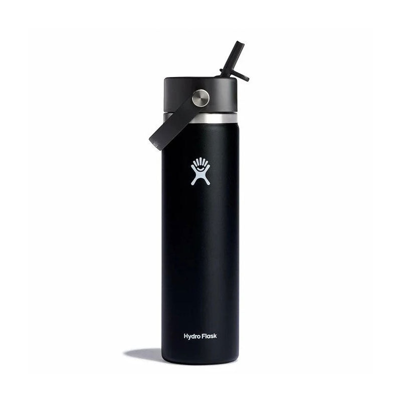 HYDRO FLASK Wide Mouth With Flex Straw Cap White 24oz (Black)