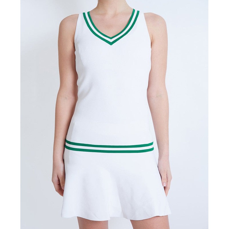 L’Etoile Drop Waist Knit Dress – White/Green