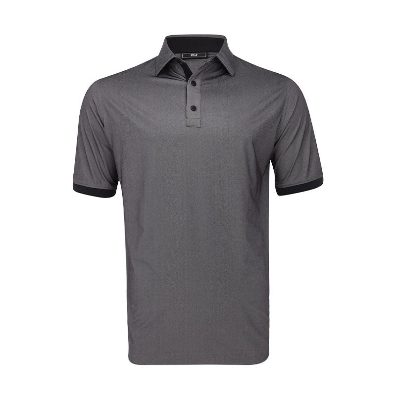 FOOTJOY Banded Sleeve Birdseye Mens Polo (Black)