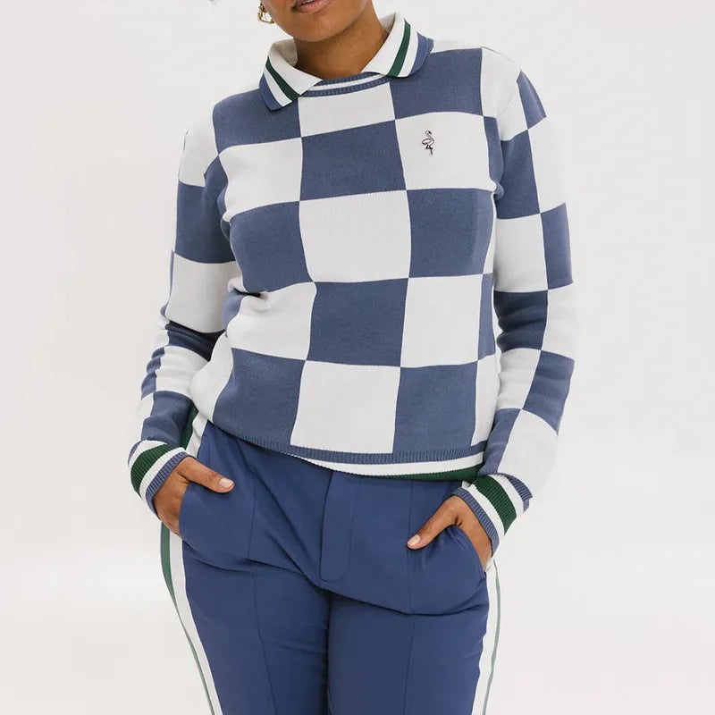 Fore All Dorothy Sweater – Indigo/White Check