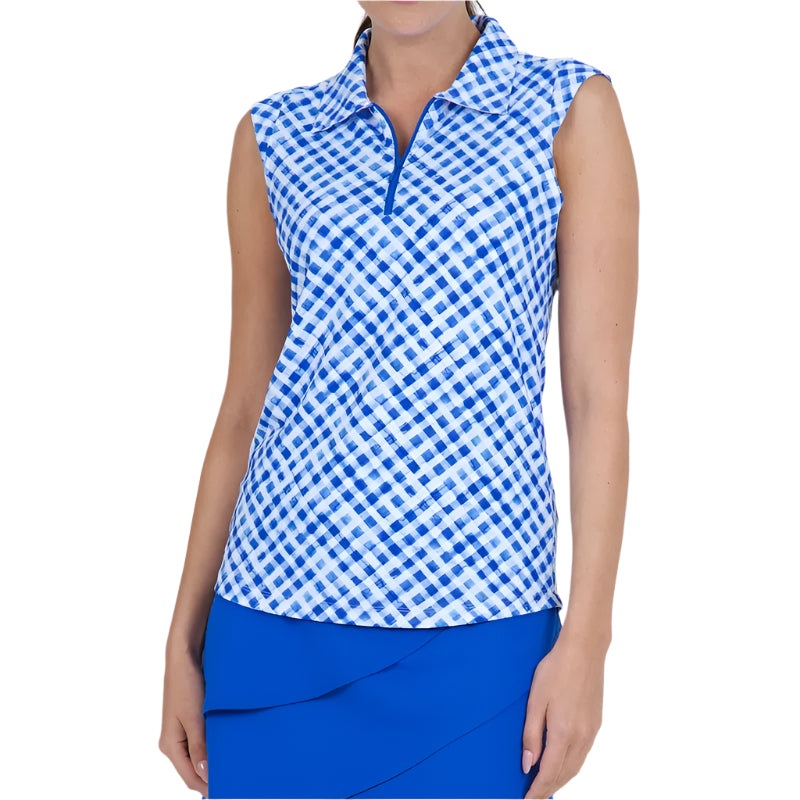 IBKUL Gingham S/L Polo – Blue/White