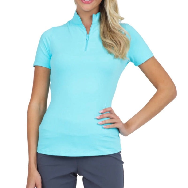 IBKUL Solid S/S Mock Neck Top – Seafoam