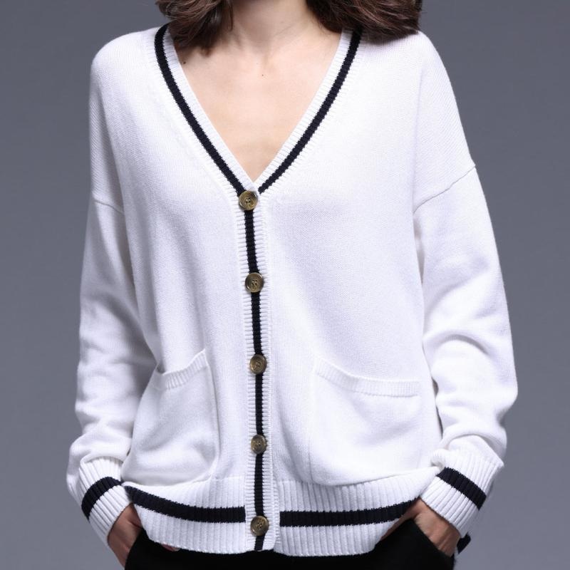 Minnie Rose Long Cardigan – White/Black