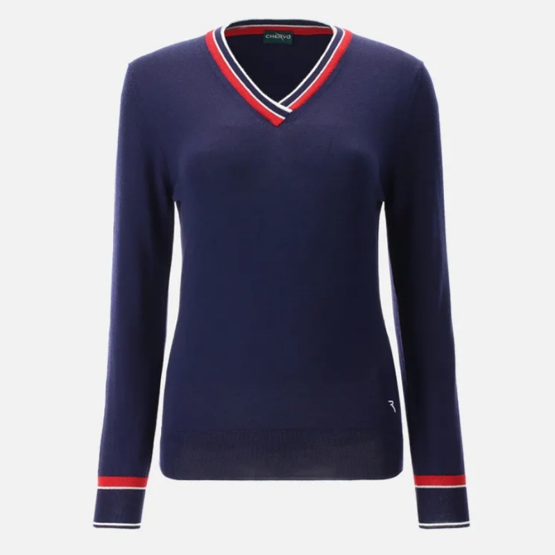 Cherv Nappa V-Neck Sweater – Navy