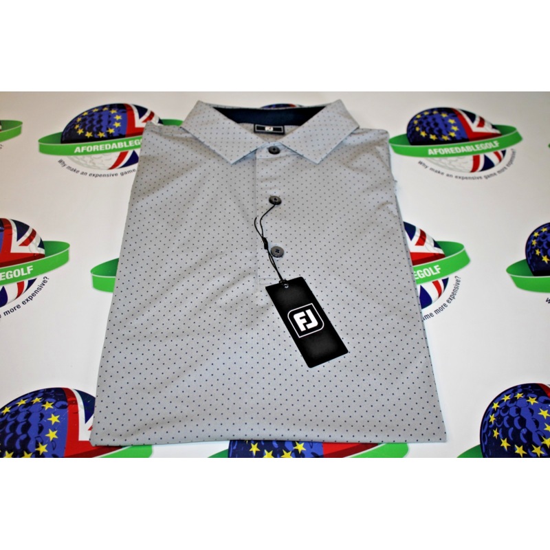Footjoy EU Stretch Lisle Dot Golf Polo Shirt Grey/Navy Uk Size XL