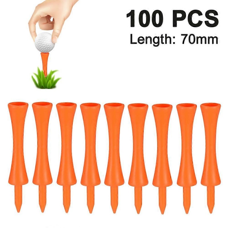 100pcs Biodegradable Consistent Tee Beveled Golf Tees, Plastic Material, Orange Color