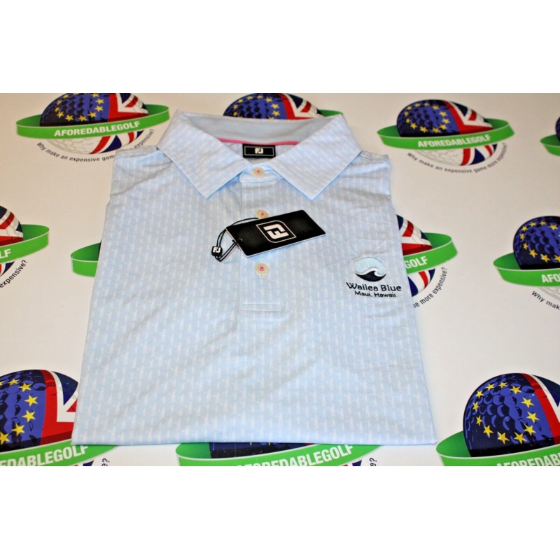 Footjoy Figure Print Skyway/White Polo Shirt Wailea Blue Gc UK Size Medium