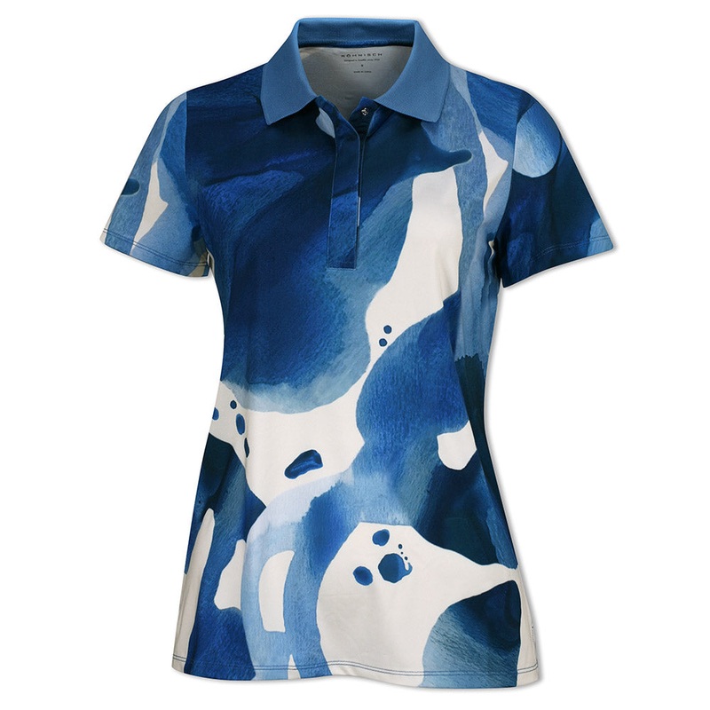 Rohnisch Women’s Short Sleeve Golf Polo with Abstract Watercolour Print