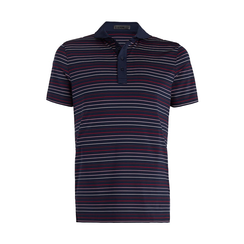 GFORE Multi Stripe Tech Jersey Modern Spread Collar Men’s Polo (Twilight)