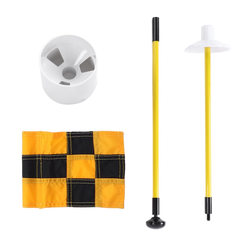 3-Foot Portable Golf Flag Pole Set with 2-Section Design for Indoor/Outdoor Use in Yellow & Black Grid