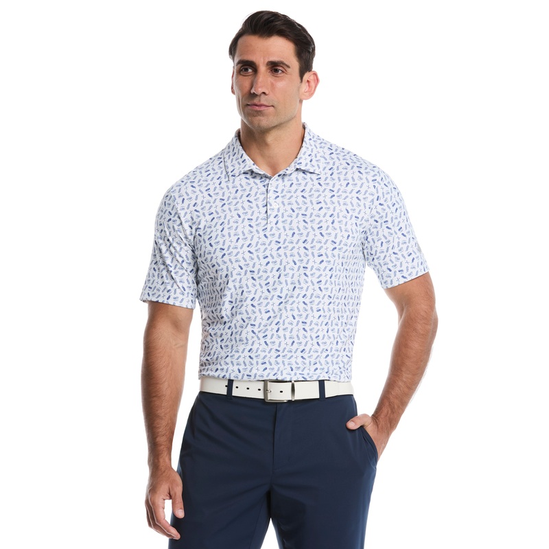 Men’s Golf Print Golf Polo|Bright White/Surf The Web|XS|S|M|L|XL|XXL|XXXL