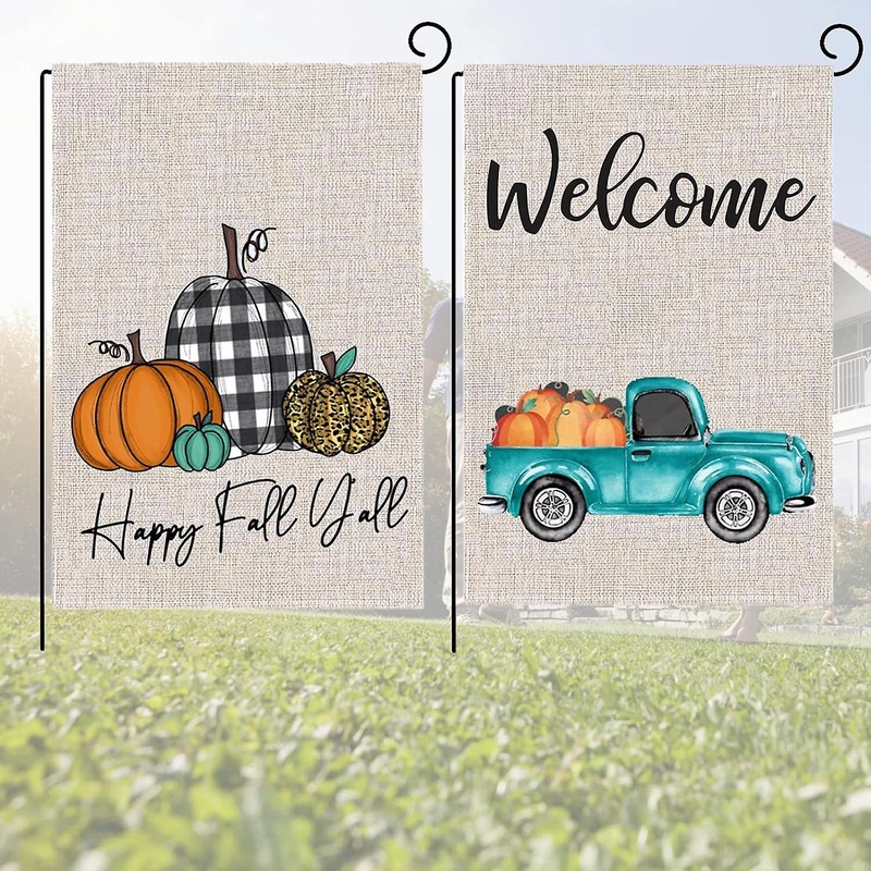 2 Pieces Garden Flag, Burlap Yard Flag, Small Welcome Yard Flag, for Yard Decoration(Without Flagpole)