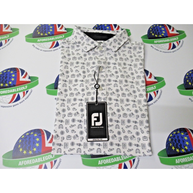 Footjoy Eu Travel Print Polo Shirt White/Black UK Size Medium