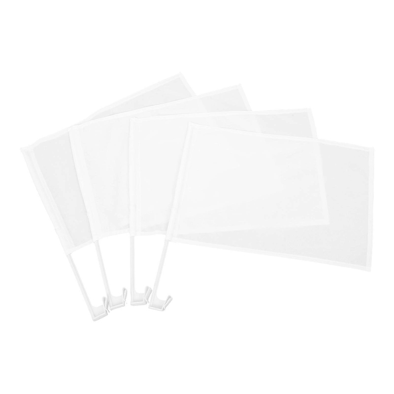 4pcs Blank White Car Flags with Poles, DIY Paintable Vehicle Decoration, Hand Waving Banners, Easy Clip for Windows, Multipurpose
