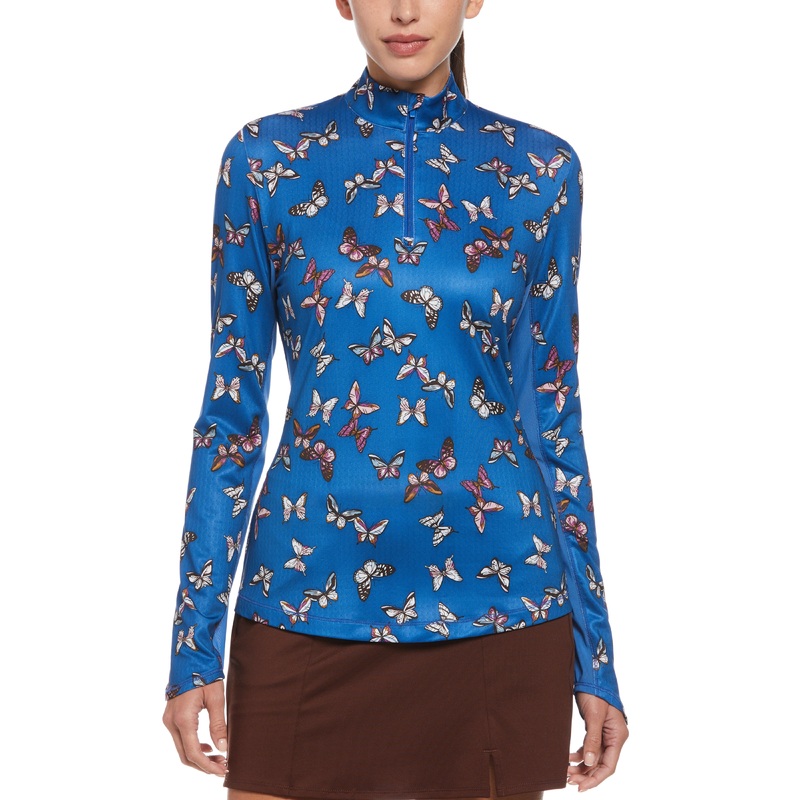 Butterfly Printed Sun Protection 1/4 Zip Top
