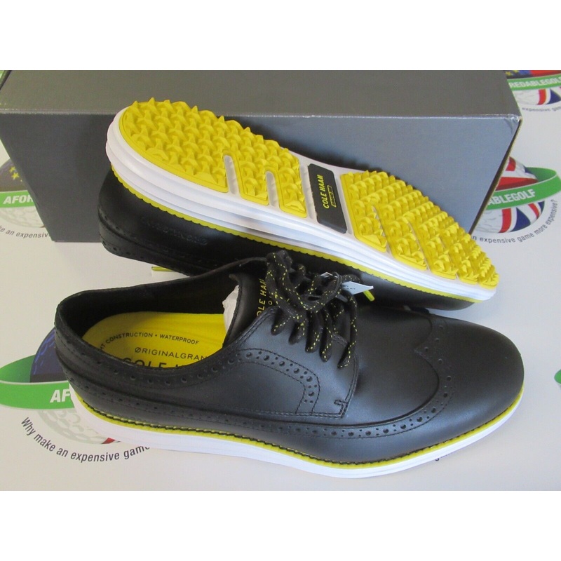 Cole Hann Original Grand Wing Oxford Spikeless Golf Shoes Black/Yellow UK Size 9