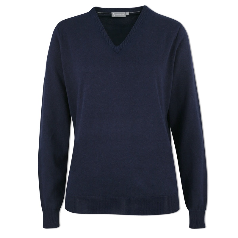 Glenmuir Ladies 100% Cotton V-Neck Sweater in Navy Blue