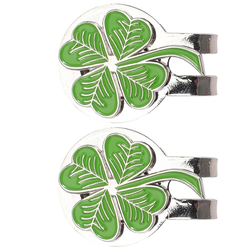 Golfs Hat Clip Decor Metal Golfs Ball Marker Green Color Four-Leaf Clover Shape 2Pcs