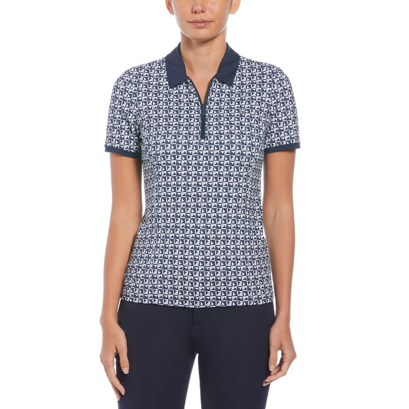 Women’s Geometric Print Short Sleeve Golf Polo Shirt with Mesh Inserts