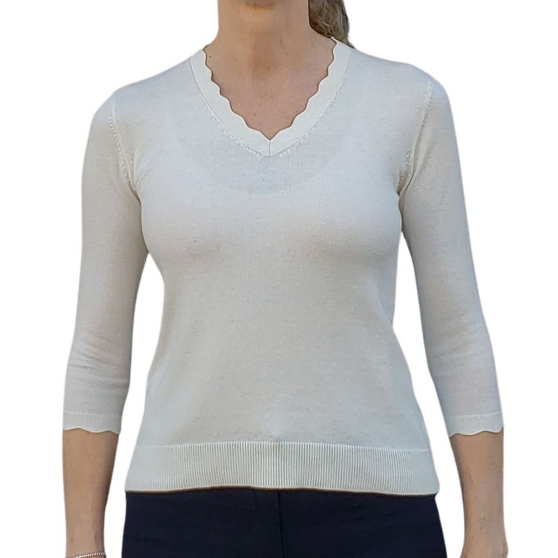 Alashan Cashmere Alaina Scallop Pullover – Ivory