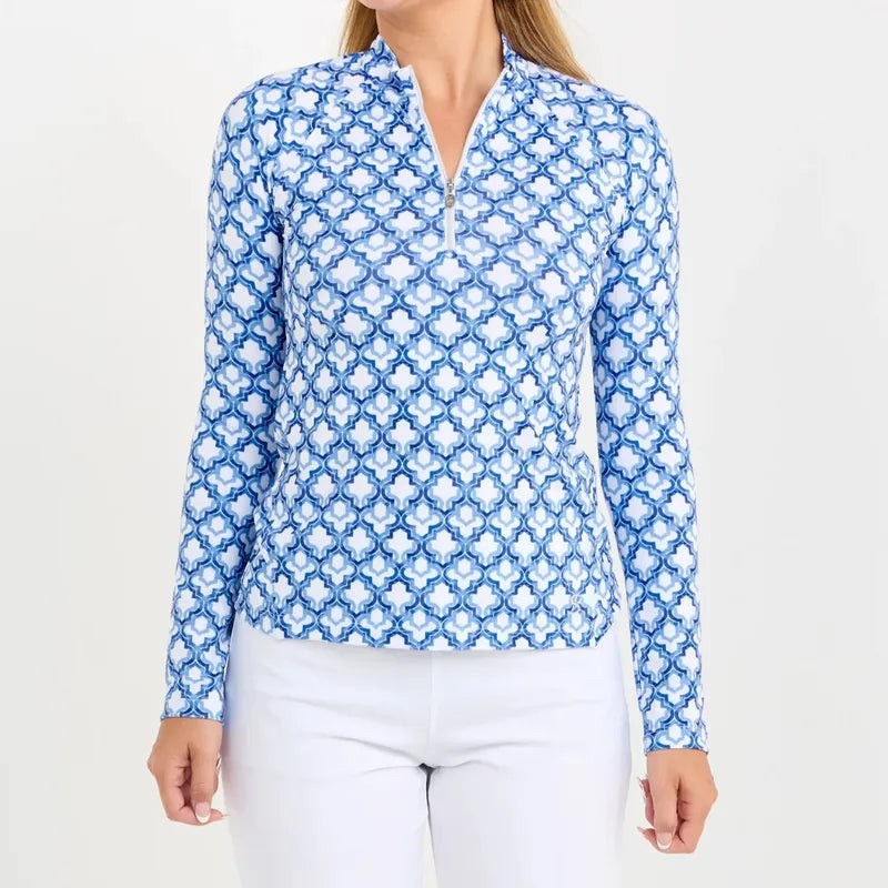 Sofibella Kaleidoscope Raglan L/S Top – Periwinkle/White