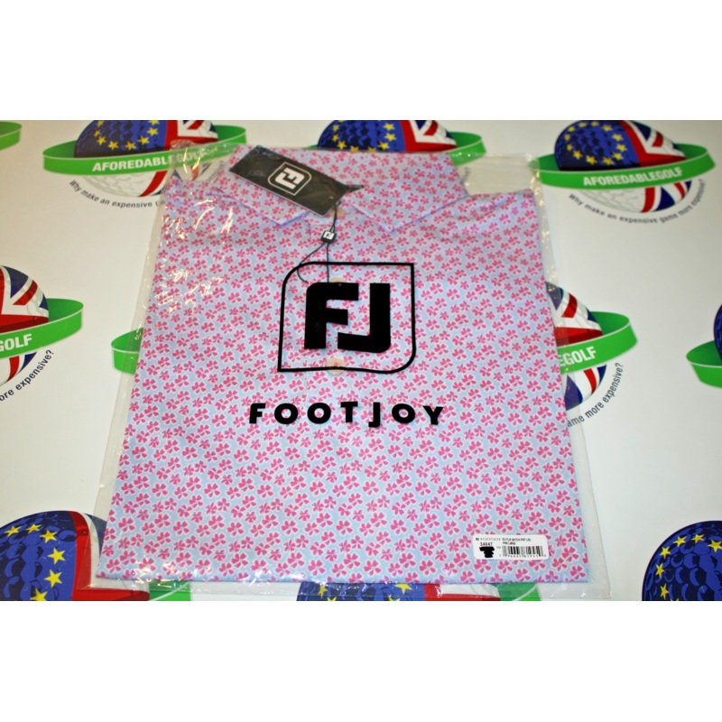 Footjoy Floral Sketch Print Lisle Golf Polo Shirt  Pink Lemonade/Skyway Medium