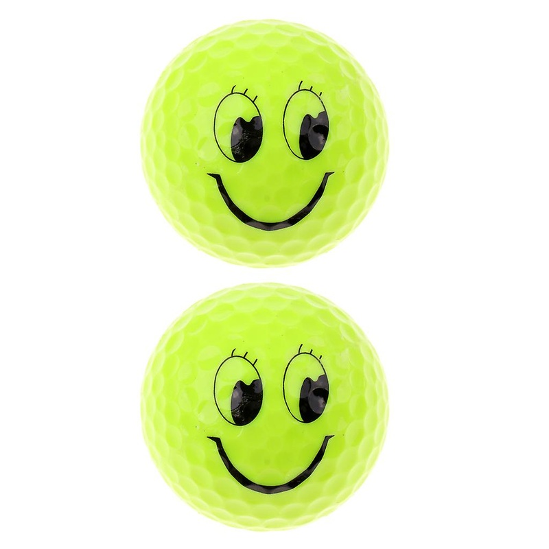 2Pcs Bright Color Smile Face Training Practice Golf Balls Fluorescent Yellow