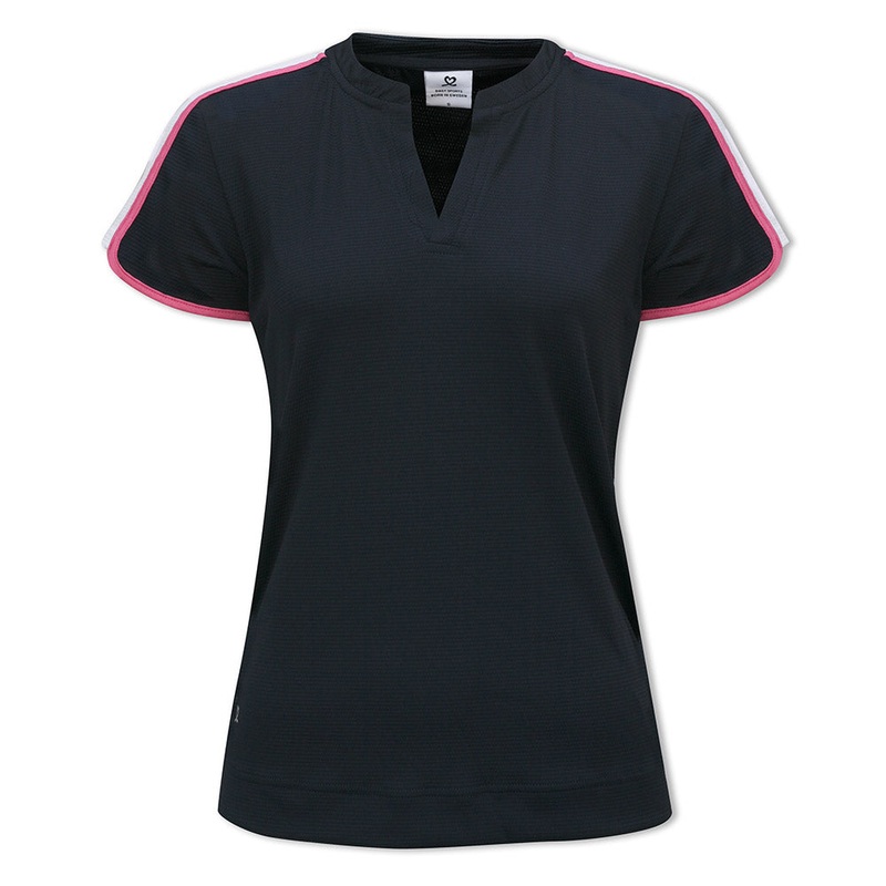 Daily Sports Open V-Neck Cap Sleeve Polo Golf Shirt In Navy – Last One Small Only Left