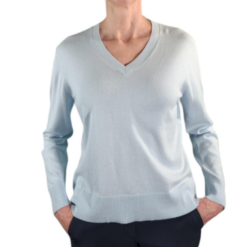 Alashan Cashmere Lyla V- Neck Sweater – Blue/Flower
