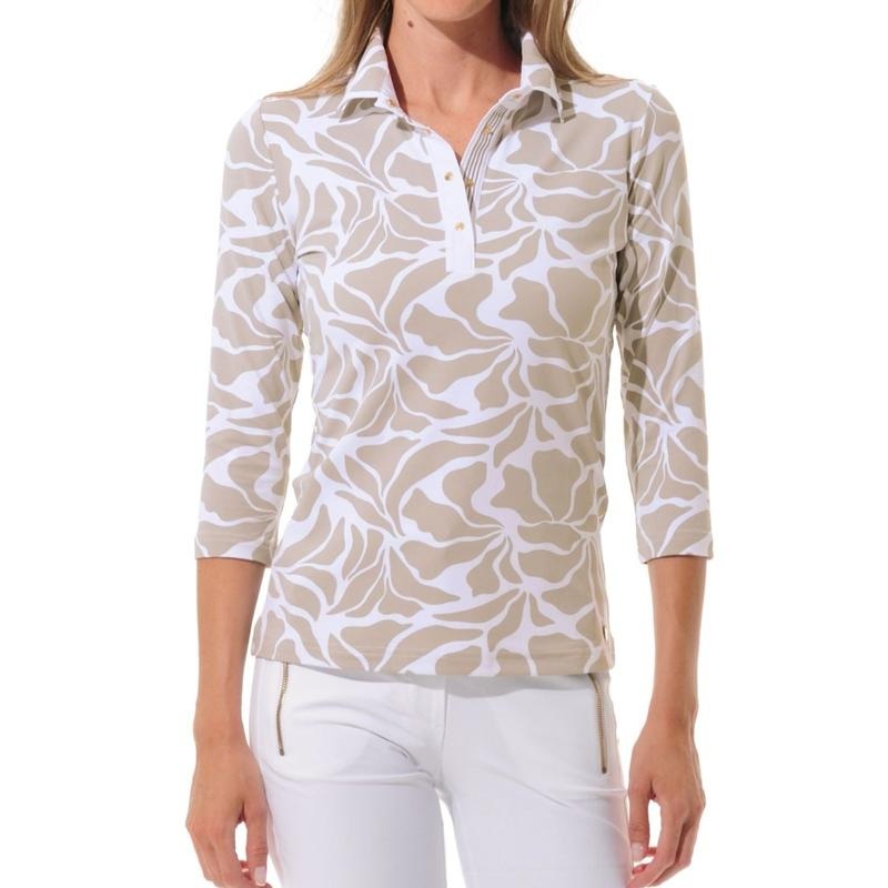 MDC Matisse Print 3/4 Sleeve Polo – Taupe/White