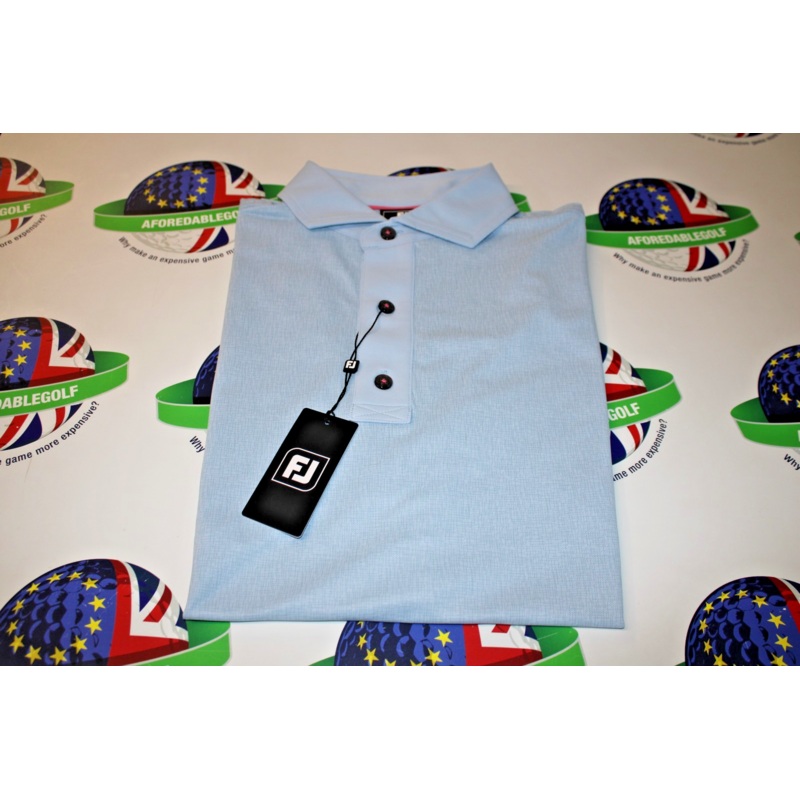Footjoy EU Etched Texture Print Lisle Golf Polo Shirt Sky Blue Uk Size Medium