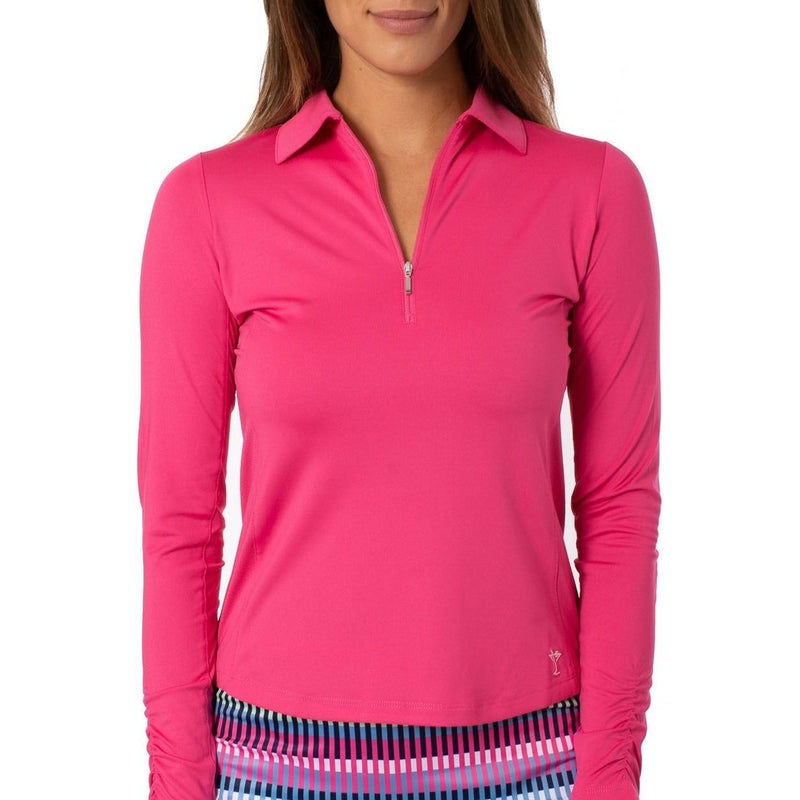 Golftini L/S Zip Tech Polo – Hot Pink